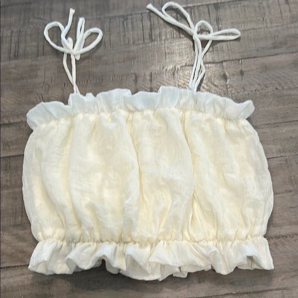 NWT Glam Beach Me Crop Top Spaghetti Straps Tie Neutral Cream Color Size Large - Picture 2 of 9